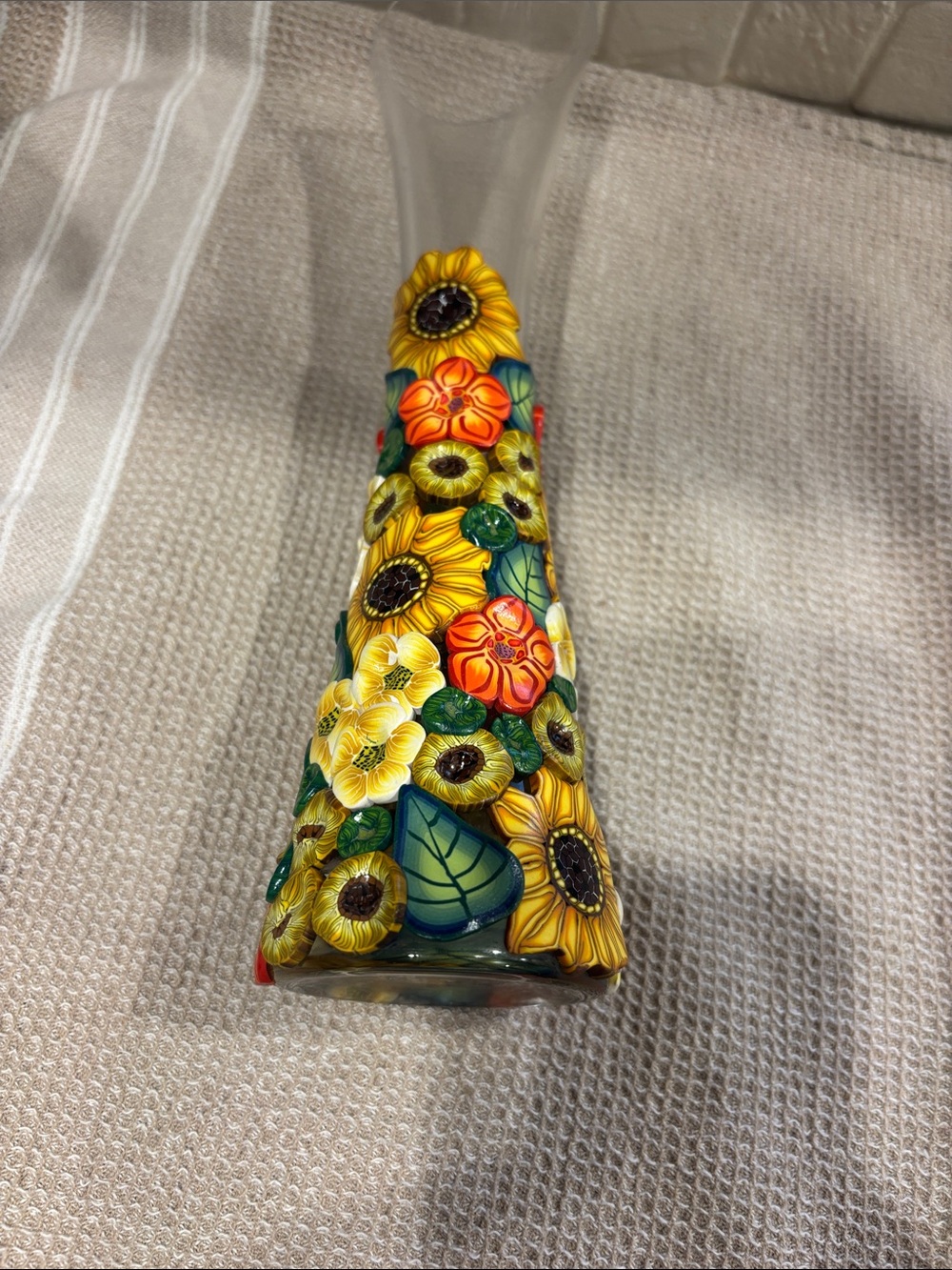 Polymer clay flowers over Glass Vase - Picture 5 of 5